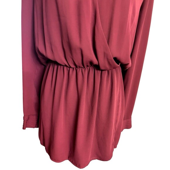 Cache Burgundy Wrap V Neck Back Long Sleeves Elastic Waist Mini Dress Sz S - Picture 7 of 12